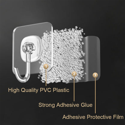 TocTen 24 Pack Heavy Duty Adhesive Hooks, 30lb Max, Damage Free Self-Adhesive Clear Wall Hooks for Bathroom Kitchen