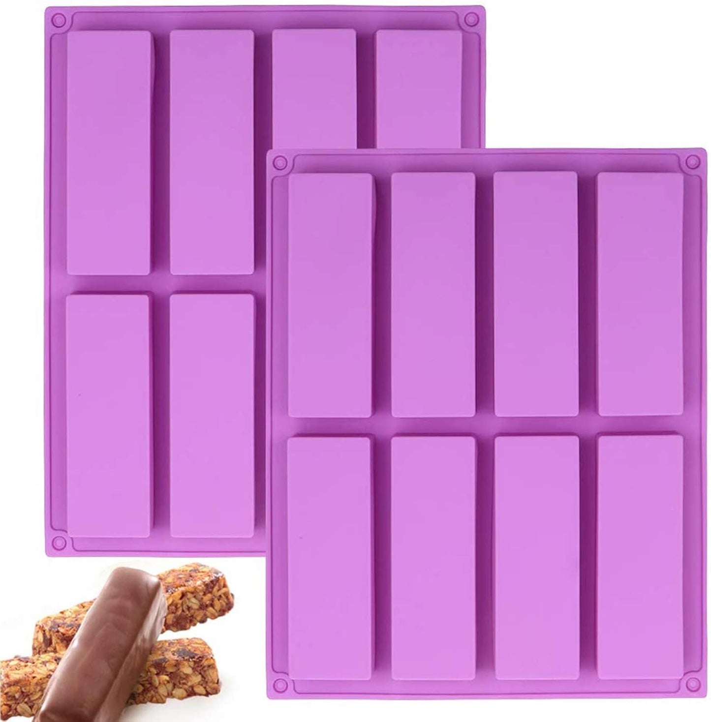 2 Pcs Large Rectangle Silicone Mold - Cereal Bar Molds, 8 Cavities Energy Bar Maker Baking Pan, 10.5 x 8.35 x 0.8 Inch