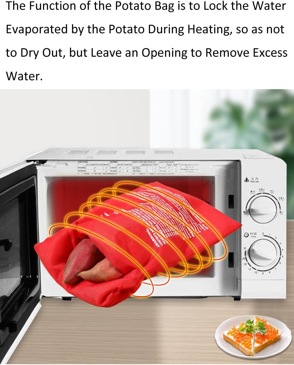 VASANA 4PCS 4 Reusable Express Microwave Potato Bag Saving Time Baking Fabric Pouch Bag for Any Type of Potatoes Bake