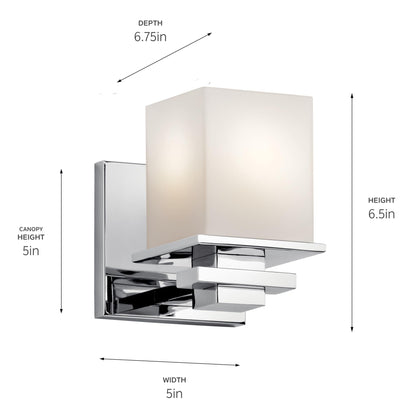 Kichler Tully 6.5" 1 Light Wall Sconce with Satin Etched Cased Opal Glass Chrome
