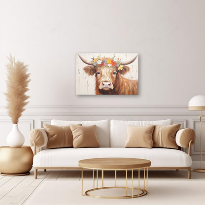CXHOSTENT Highland Cow Canvas Wall Art - Rustic Animal Painting for Kitchen Decor, 12.00" x 18.00"