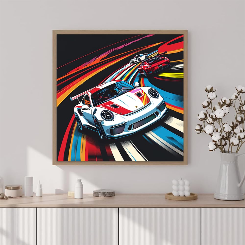 Artunion Framed Paint by Numbers Kit for Adults Beginners & Kids Ages 8-12,Racing Car Paint by Number with Frame,Car Lovers Paint by Numbers Kit on Canvas 10 * 10 Inch Without Easel