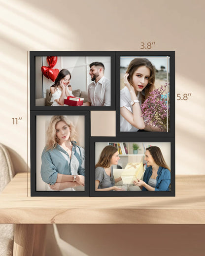 KAPIX 4x6 Picture Frames Collage, Collage Frame Wall Decor Display Four 4x6 Family Photos, Glass Front, Wall Hanging or Tabletop, Black