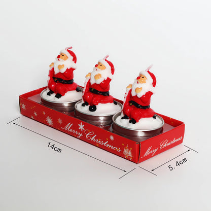 3 Pieces Tealight Candles Handmade Delicate Santa Hat Claus Christmas Tree Candle Wax Snowman Elk Pinecone House Candles for Party Wedding Spa HomeChristmas Decoration