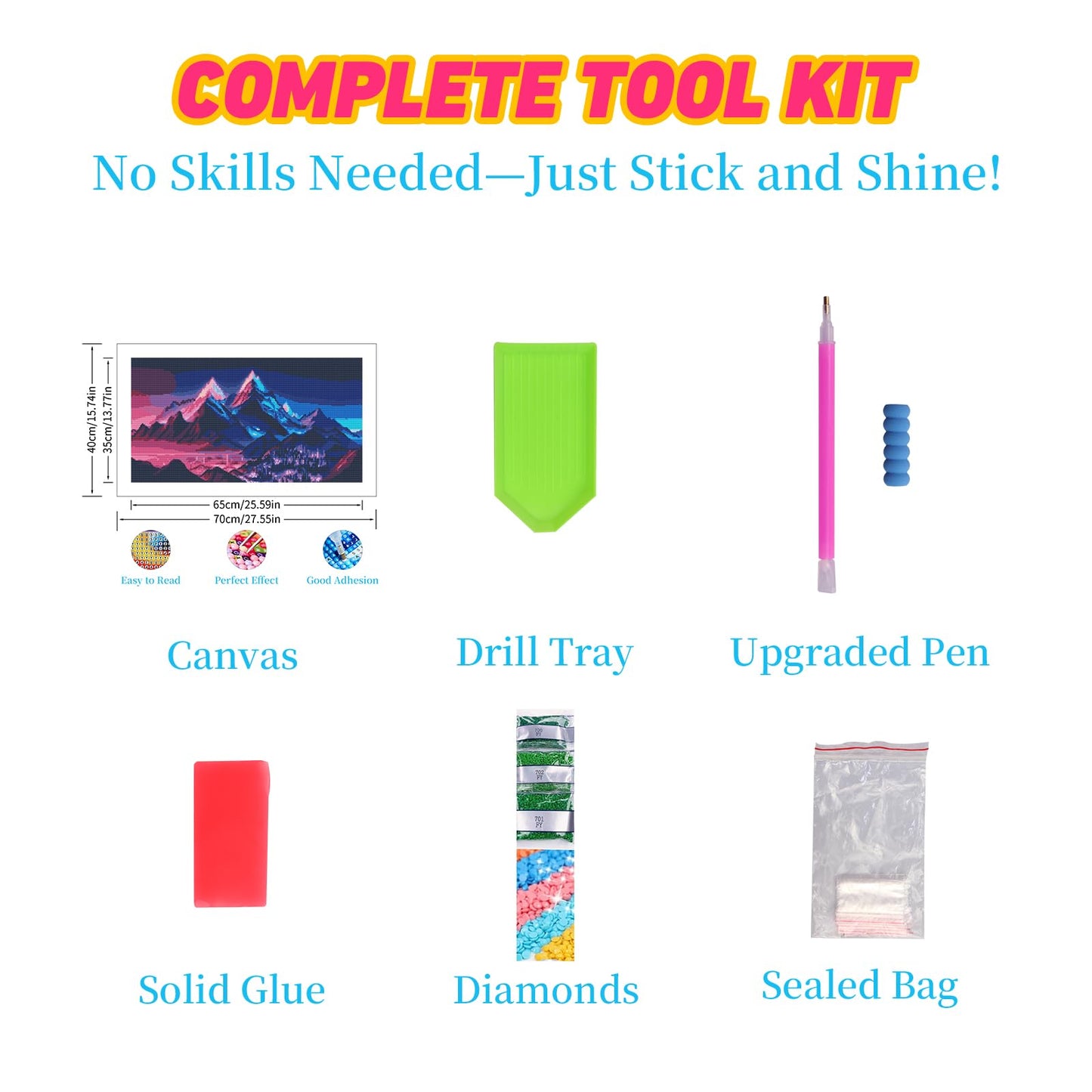 DDGEMART 5D Neon Mountain Diamond Painting Kit - Full Drill Round Beads DIY Landscape Diamond Art Canvas for Adults, Fantasy Wall Decor 28x16 Inch