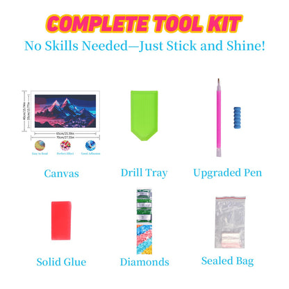 DDGEMART 5D Neon Mountain Diamond Painting Kit - Full Drill Round Beads DIY Landscape Diamond Art Canvas for Adults, Fantasy Wall Decor 28x16 Inch