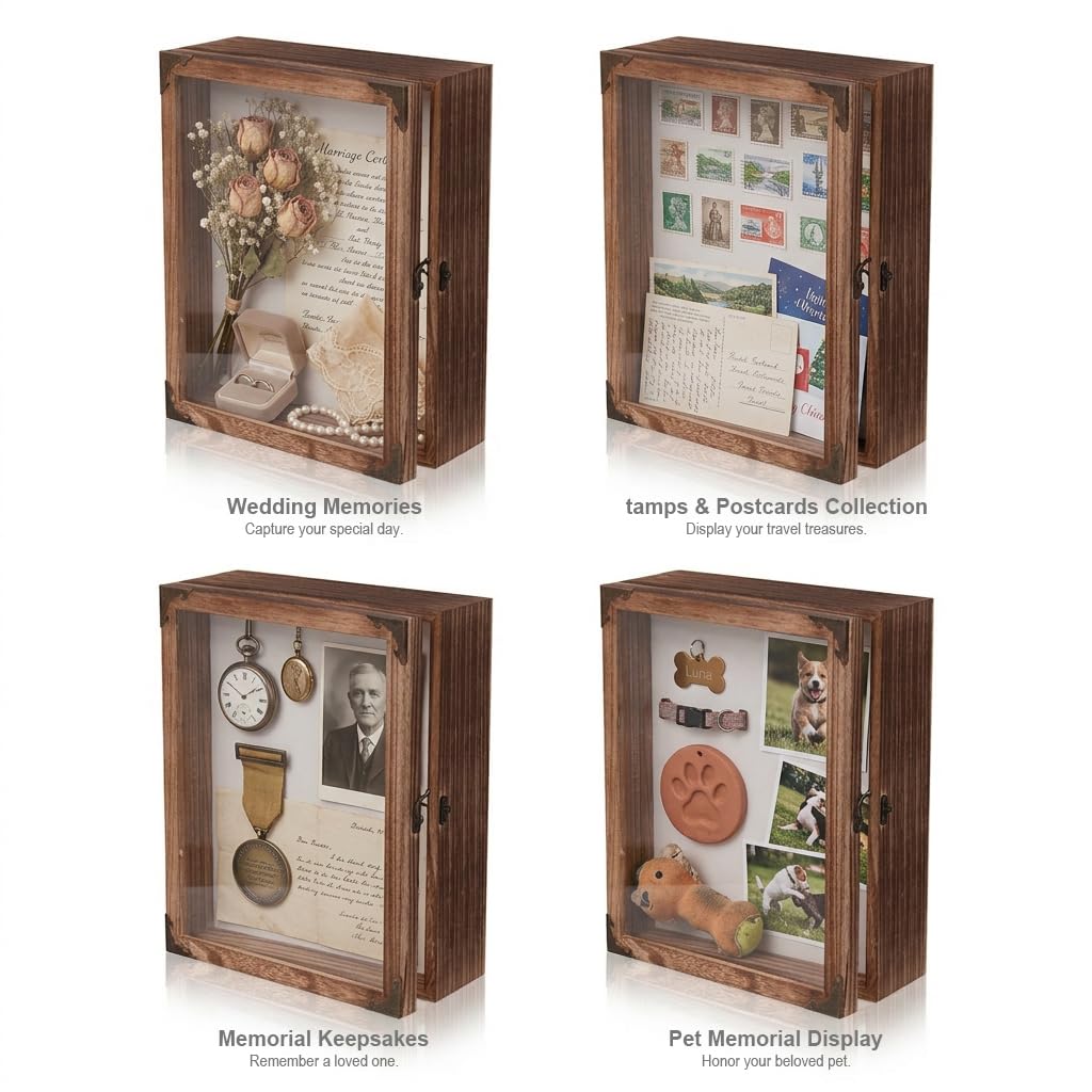 JINGJIAN 11x14 Shadow Box Frame Extra Deep 2.7 Inch, Solid Wood Display Case with Shatterproof Acrylic Door, Retro Lock, 10 Pins for Wedding Bouquet, Medals, Memorabilia