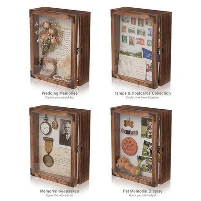 JINGJIAN 11x14 Shadow Box Frame Extra Deep 2.7 Inch, Solid Wood Display Case with Shatterproof Acrylic Door, Retro Lock, 10 Pins for Wedding Bouquet, Medals, Memorabilia