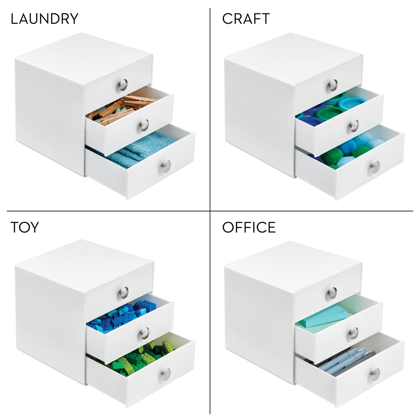 iDesign 3-Drawer Plastic Vanity Organizer, Compact Storage Organization Drawers Set for Cosmetics, Dental Supplies, Hair Care, Bathroom, Dorm, Desk, Countertop, Office, 6.5" x 6.5" x 6.5", White