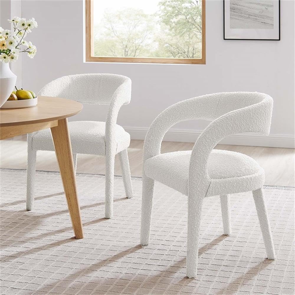 Modway EEI-6562-IVO Pinnacle Boucle Upholstered Dining Chair Set of Two, Ivory