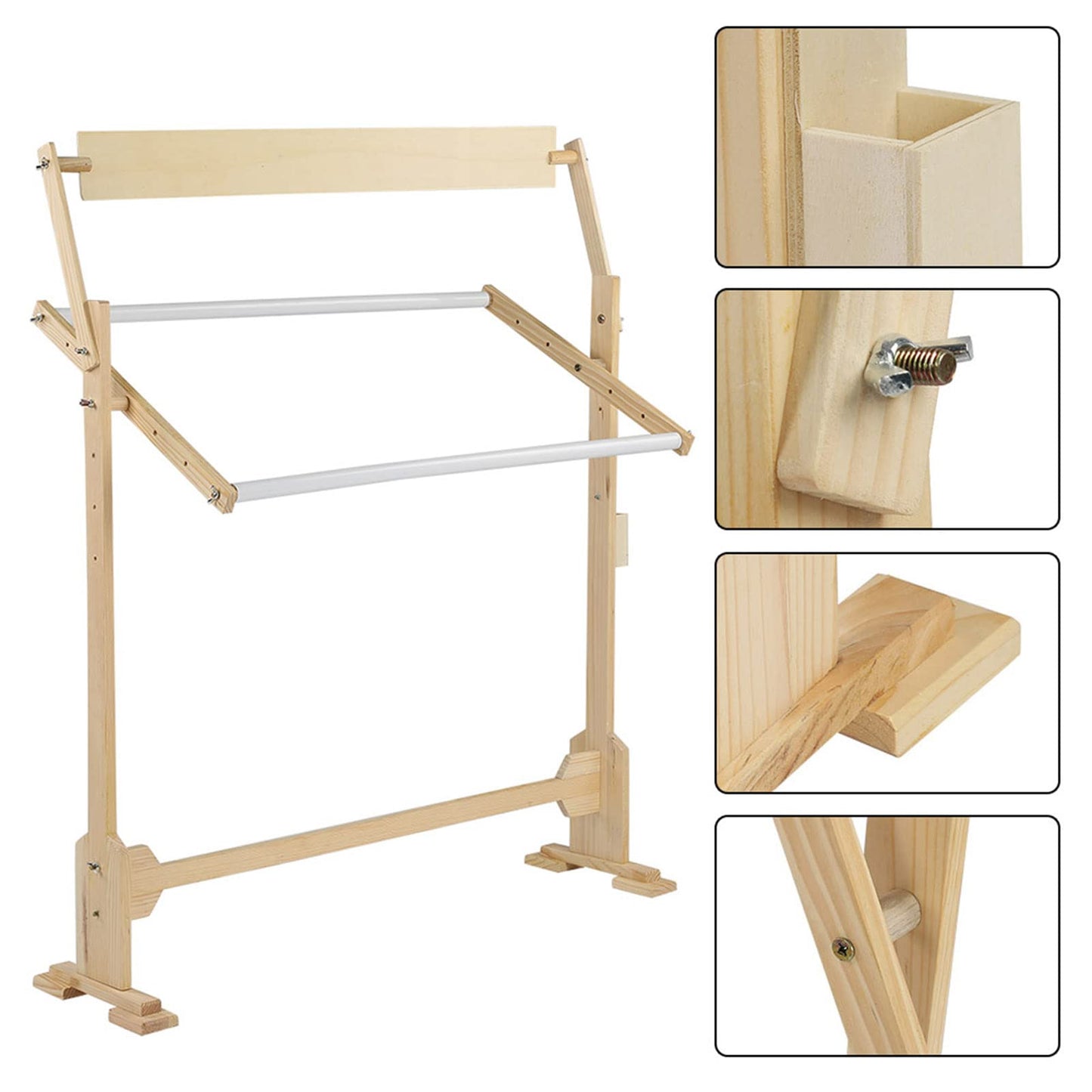 Adjustable Embroidery Stand, Large Size Wood Frame Embroidery Hoop Stand Rotated Cross Stitch Stand for Cross Stitch Needlework Sewing Tools