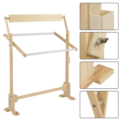 Adjustable Embroidery Stand, Large Size Wood Frame Embroidery Hoop Stand Rotated Cross Stitch Stand for Cross Stitch Needlework Sewing Tools
