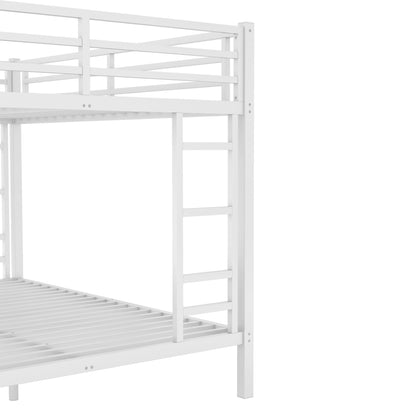 Queen Over Queen Bunk Bed for Adults, Teens, Heavy Duty Bunk Beds with 2 Ladder and Safety Guardrails, Adults Bunk Beds with Noise-Reducing Rubber Stoppers, Easy Assemble, White