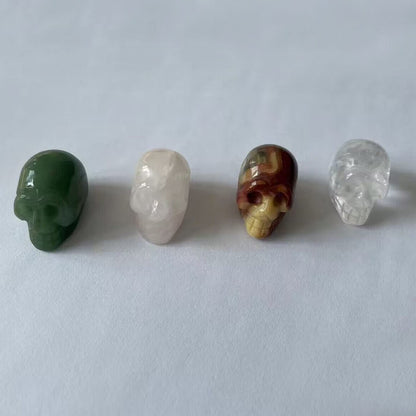 Byaning 4Pcs 1" Crystal Skull,Hand Carved Gemstone Skull, Natural Tiger Iron Eye & Rose Quartz & Green Aventurine & Black Obsidian Assorted, Healing Stone Statue