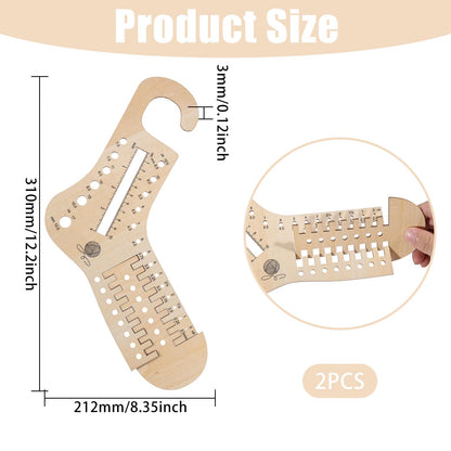FREEBLOSS 2Pcs Adjustable Sock Blockers 2 Sizes Wood Sock Shaper for Knitting Crochet Knit Sock Ruler Tool for Beginners 31x21cm/12.2x8.3inch