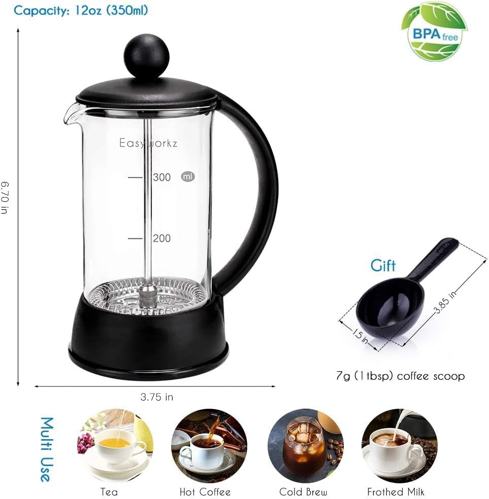 Easyworkz Eclipse 12 oz French Press Coffee Maker with Borosilicate Glass
