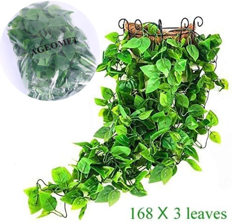 Ageomet 3pcs Artificial Hanging Plants, 3.6ft Fake Ivy Vine for Indoor Outdoor Wall House Room Decoration (No Baskets)