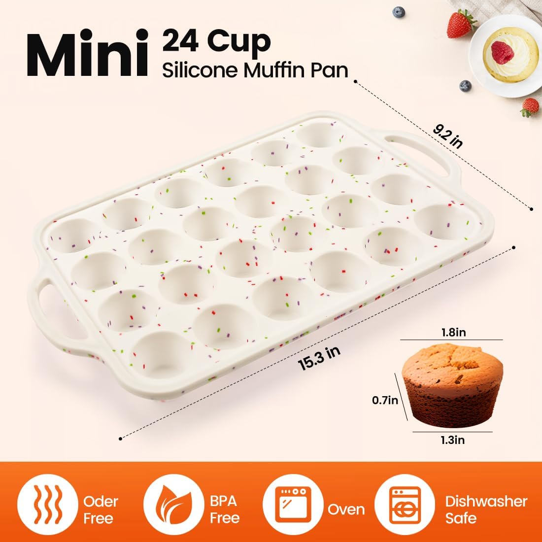 Muffin Pans with Metal Reinforced Frame - 24-Cups Durable Silicone Baking Pan for Muffins, Cupcakes, Set of 2
