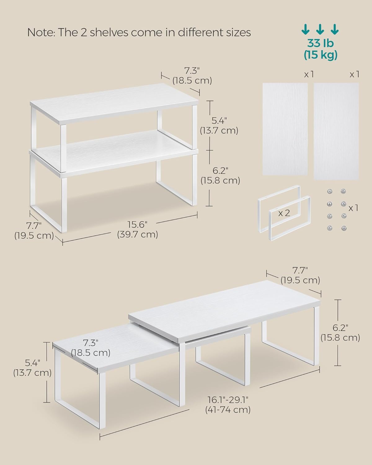 Set 2 Counter UKCS025W01 SONGMICS Cabinet Organizer Shelf, of Kitchen Shelves, Kitchen Storage, Spice Rack, Stackable