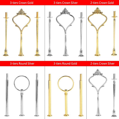 Cake Cupcake Tray Stand with Handle - 3-Tiers Round-Silver Hardware Fitting Holder, Pack of 3