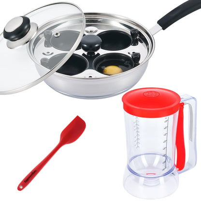 Eggssentials Pancake Batter Dispenser - Poached Egg Maker, Stainless Steel Egg Poaching Pan