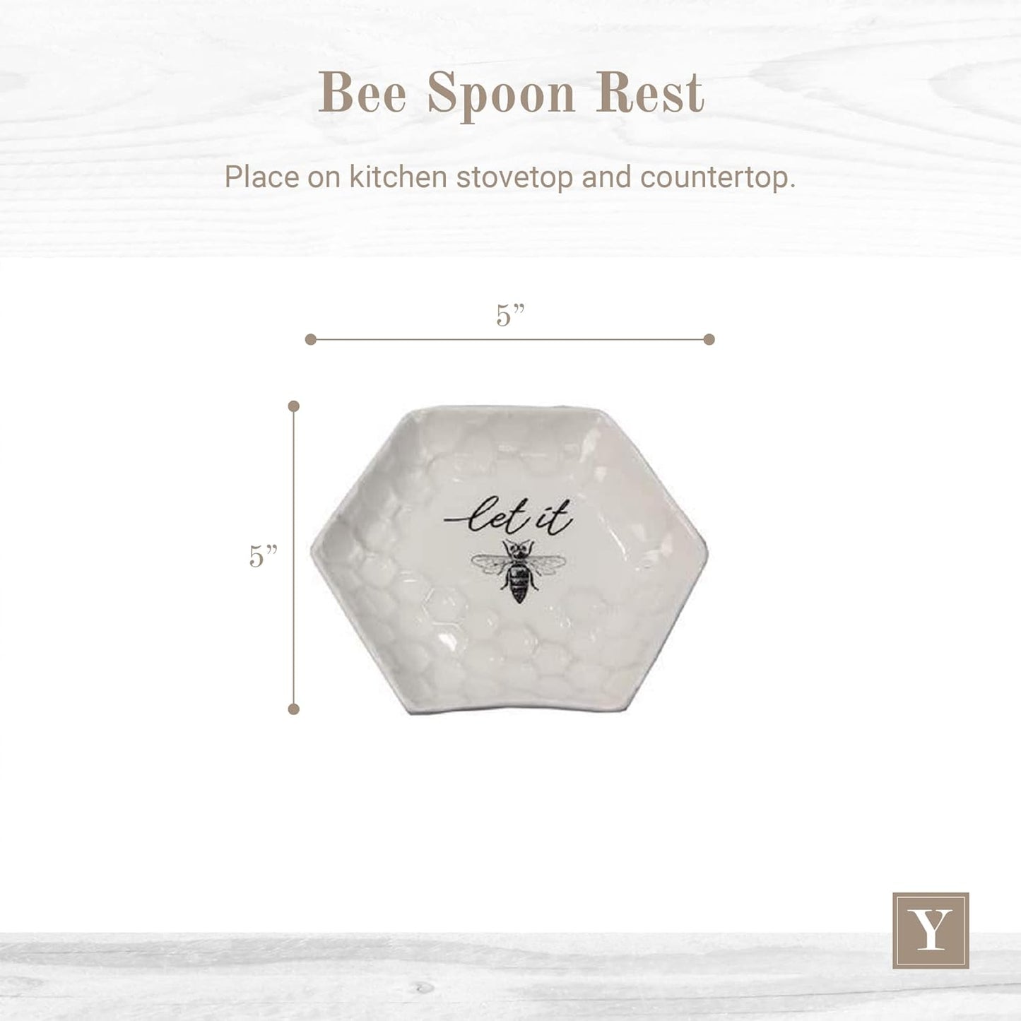 Youngs Ceramic Bee Spoon Rest, Large Spoon Holder for Cooking Spoons, Spatula, Ladle, Heat Resistant Utensil Rest, 5"x5"