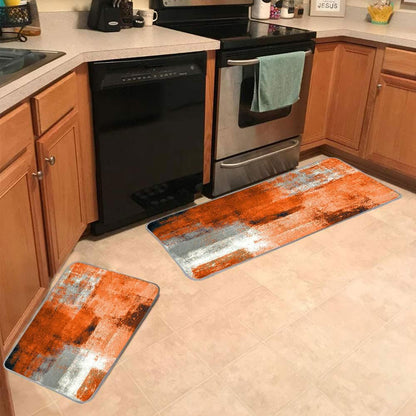 TOMWISH 2Pcs Kitchen Rugs Set, Orange Red Non-Slip Waterproof Kitchen Mats for Floor Office Dining Room