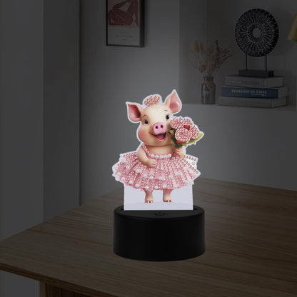 JISHSHAY Diamond Painting Night Light Diamond Art Table Lamps Gem Art LED Lights Gem Painting Desk Lamp Mosaic Kits for Adults DIY Kits for Adults Paint by Numbers with Special Drills Pig Skirt