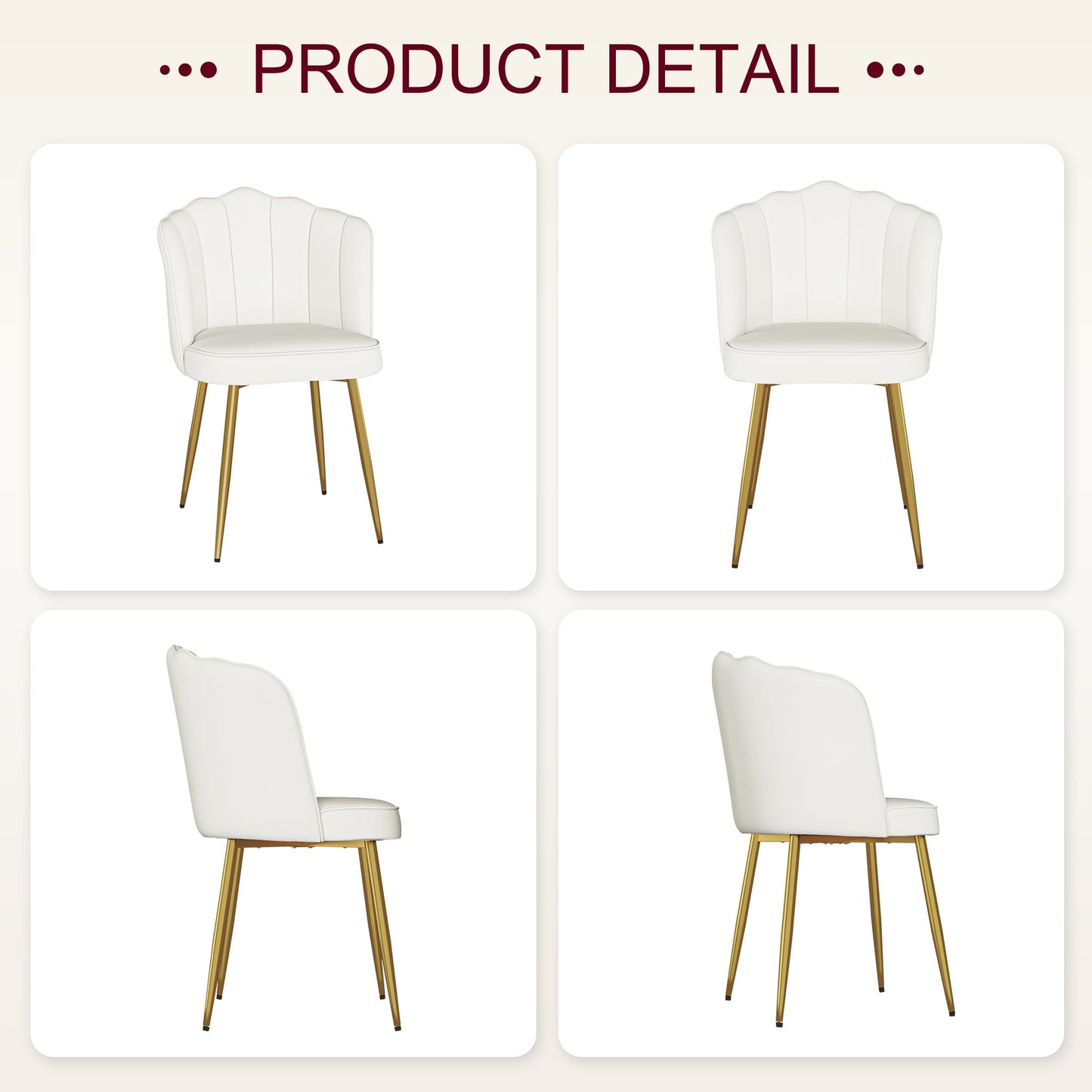 VECELO Velvet Dining Chairs Set of 6, Modern Upholstered Kitchen Chairs with Thick Cushions, Curved Padded Backrest and Metal Legs, for Kitchen, Dining Room, Living Room, White