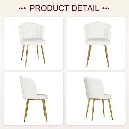 VECELO Velvet Dining Chairs Set of 6, Modern Upholstered Kitchen Chairs with Thick Cushions, Curved Padded Backrest and Metal Legs, for Kitchen, Dining Room, Living Room, White
