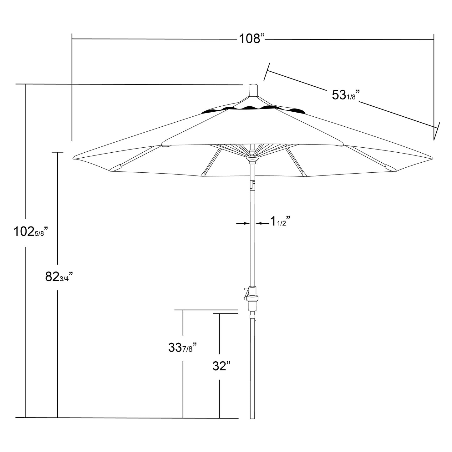 California Umbrella 9' Round Aluminum Market Umbrella, Crank Lift, Collar Tilt, White Pole, Royal Blue Olefin