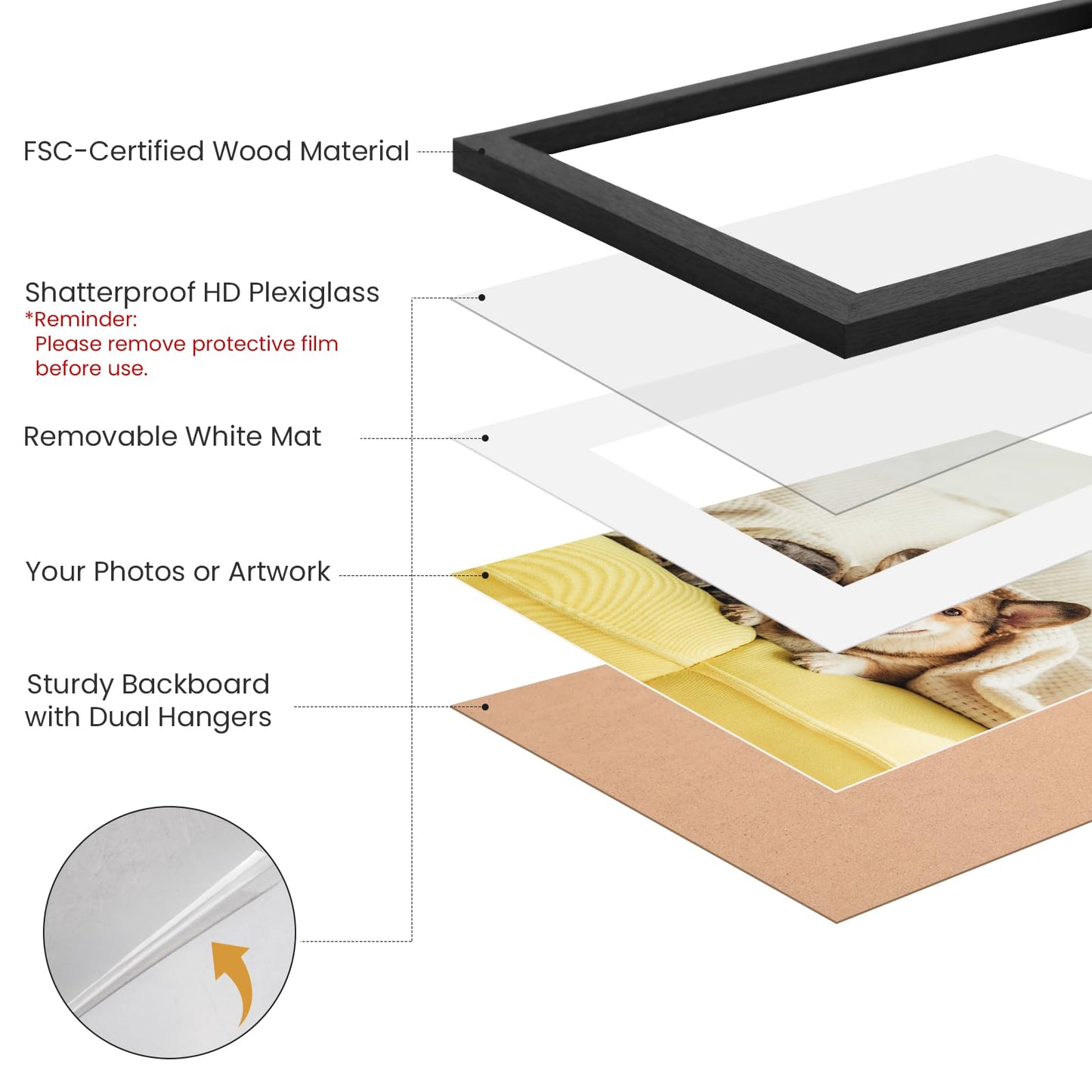 AURALYN Wall Frames 11x17 Picture Frames Set of 3 – Fits 8x12 with Mat or 11x17 Without Mat – Wood Grain, Easy to Hang, Finger-Friendly, Includes Hanging Kit (Black Frames, 3 Pack)