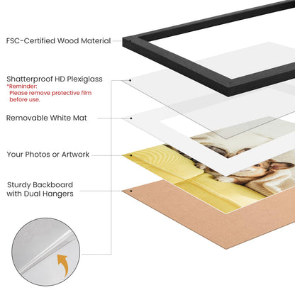 AURALYN Wall Frames 11x17 Picture Frames Set of 3 – Fits 8x12 with Mat or 11x17 Without Mat – Wood Grain, Easy to Hang, Finger-Friendly, Includes Hanging Kit (Black Frames, 3 Pack)