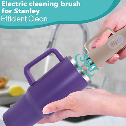 5 in 1 Electric Bottle Brush Cleaner Compatible Stanley Bottle Brush Straw Cleaner Multifunction Rechargeable IPX6 Waterproof Extra Long Design for Stanley Cup, Sports Bottle and More (Purple-1)