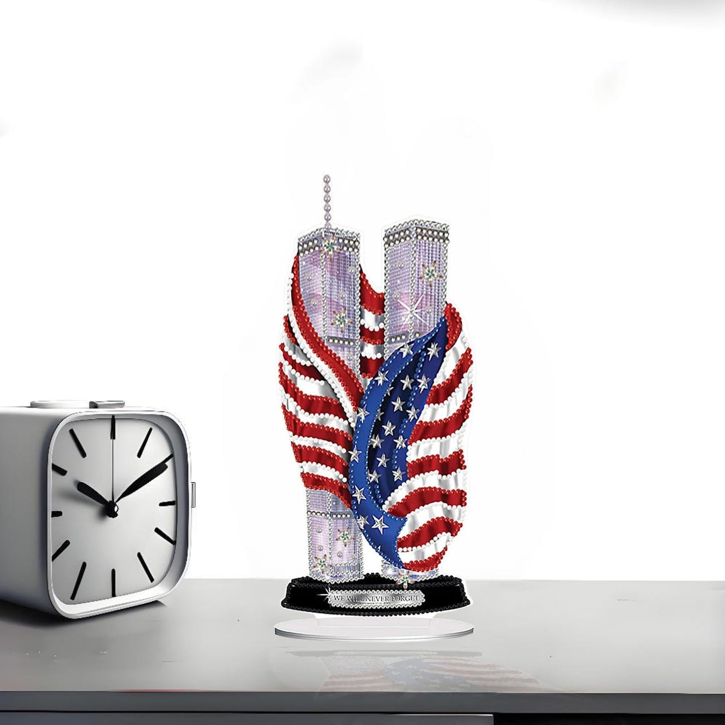 LIULIMI DIY 5d Diamond Painting Kits,Special Shaped Diamond Art Kit for Adults,Stand Up Acrylic Ornament Making kit,Double Sided Diamond Painting,Gift（American Flag/Twin Towers）
