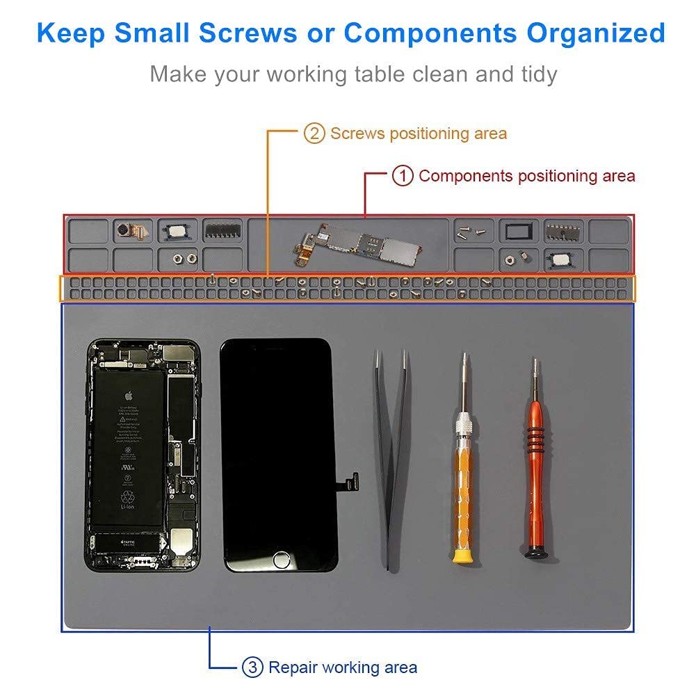 Solder Mat, Premium Silicone Electronics Repair Mat, Heat Resistant 932°F Magnetic Soldering Mat for Solder Station, Phone, Computer, Laptop Repair 13.8'' x 9.8'' Gray