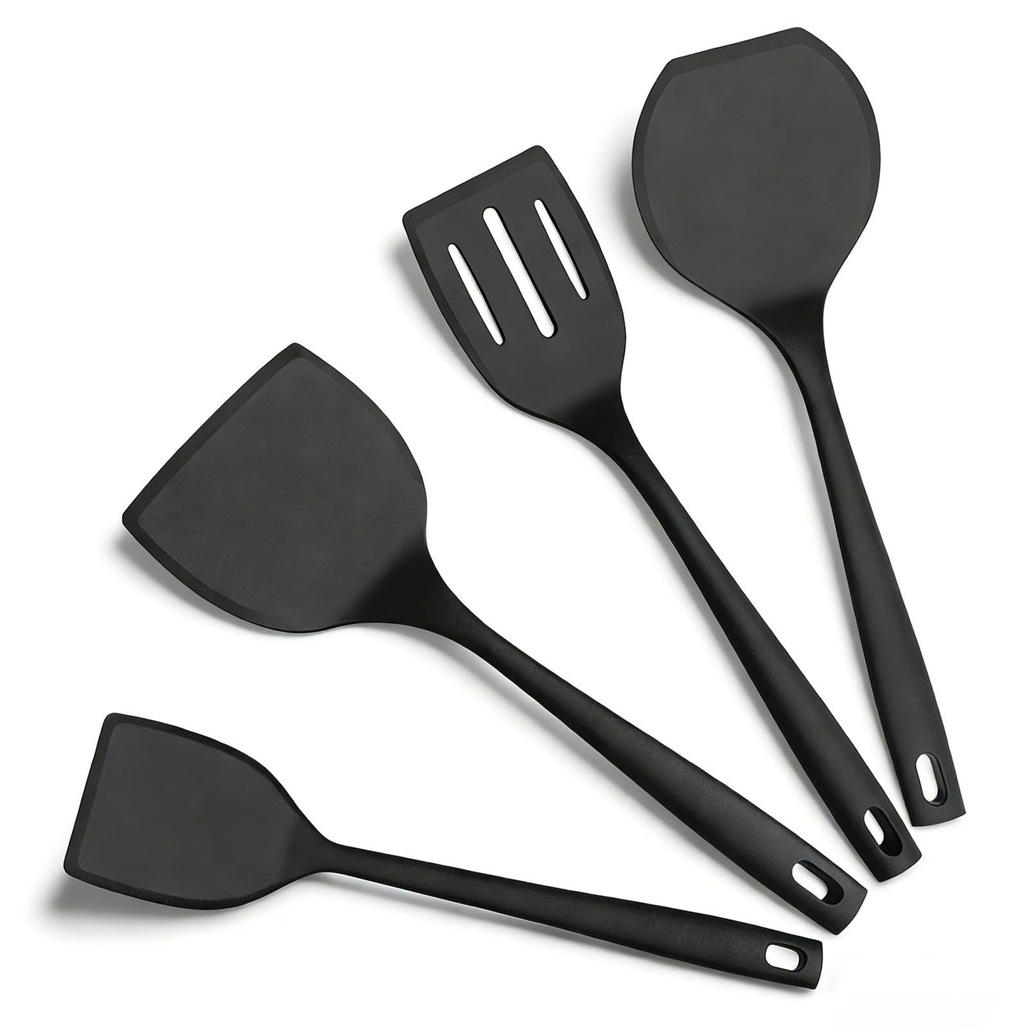 KoudHug Silicone Spatula Turner Set, 600°F High Heat Resistant Spatulas for Cooking, BPA Free, Large Flexible Kitchen Utensils Flipping Eggs, Pancakes, Fish, Burgers, Dishwasher Safe (4 Pack, Black)