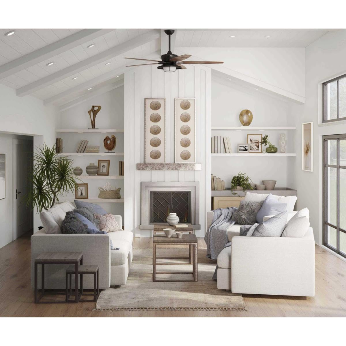 Progress Lighting P2564-2030K Protruding Mount, 5 Walnut Blades Ceiling fan with 18 watts light, Antique Bronze