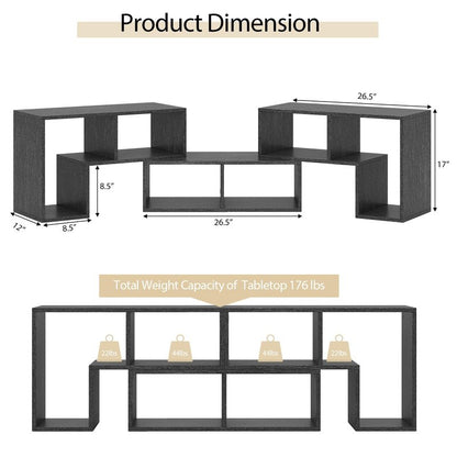 Tangkula 3 Pieces Console TV Stand, Free-Combination Entertainment Center for 50 55 60 65 Inch TV, Minimalist Modern TV Table Media Stand, DIY Open Storage Bookcase for Living Room (Black Wood Grain)