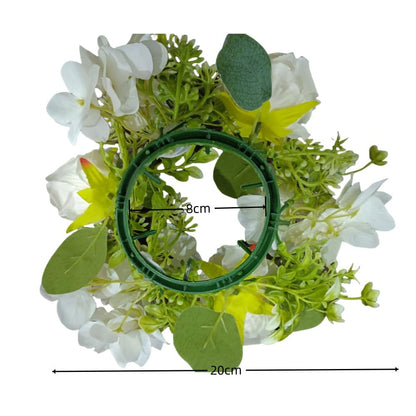 4 Pcs Candle Rings Wreaths,Artificial Hydrangea Wreath Candles Wreaths for Pillars Christmas Wedding Home Table Party Decoration (Green)