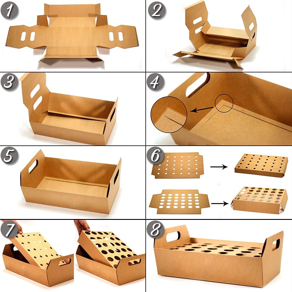 Party Confetti Cone Holder Box for Gift Box Wedding, Stand Tray Box with 30 Holes and 32 Cone Papers (Kraft-F)