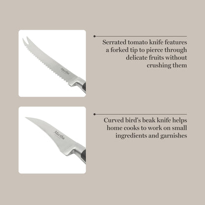 Martha Stewart Carverton 2 Piece Set 5" Tomato Knife and 3" Bird's Beak Knife Set, High Carbon Stainless Steel Kitchen Knives w/Black Triple Riveted Handle