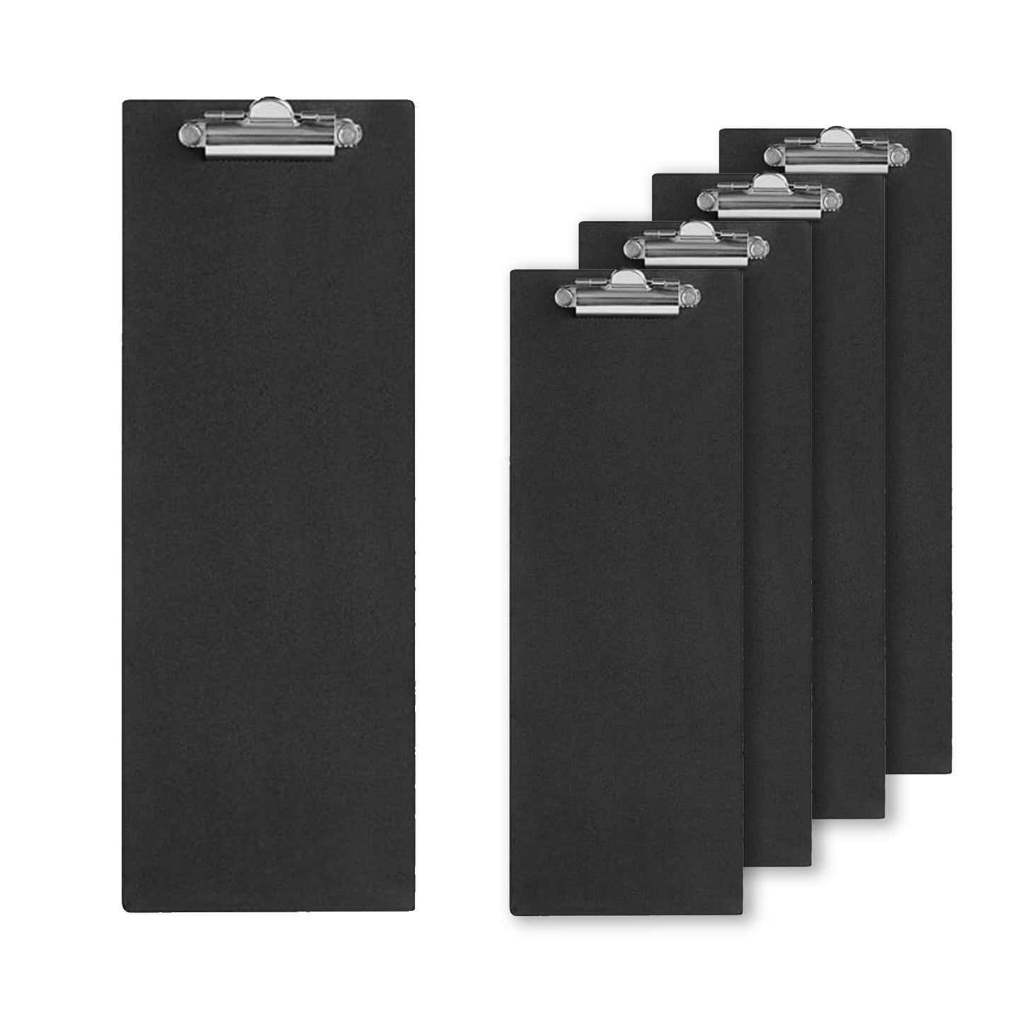 LZMS 4 Pack 4.5" x 12.5" Slim Black Wood Clipboard Set with Rust-Proof Silver Metal Clip | Versatile Narrow Memo Board, Receipt & Bill Holder for Multi-Scene Use