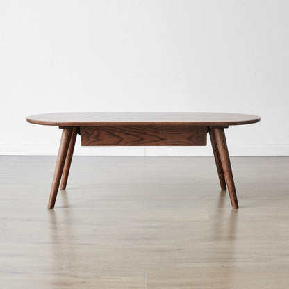 Christopher Knight Home Minta Modern Medium Size Low Wooden Coffee Table, Oval Top Living Room End Table with Drawer, Home Office Writing Desk, Multifunctional Sofa Table, Natural Walnut Brown