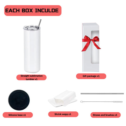MICLAXYS 8 Pack 20oz Sublimation Tumblers Bulk With Flat Edge, 20OZ Flat Sublimation Tumbler Blank, Skinny Straight Stainless Steel Blanks Cups with Individual Box (8, 20OZ FLAT EDGE)