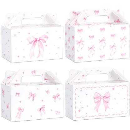 48 Count Pink Bow Treat Boxes Party Favors - 6x3.5x2.9 Inch Goodie Gift Boxes, Cute Bow Themed Candy Dessert Boxes for Birthday, Bridal & Baby Shower, Bachelorette, Engagement Party Supplies,4 Assorted Designs