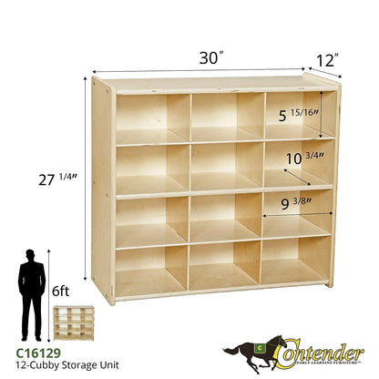 Contender 12 Compartment Toy Storage Cabinet for Kids, Daycare Shelves for Organizing Art and Craft Supplies, 100% Plywood Cubby Shelving for Classroom, Assorted