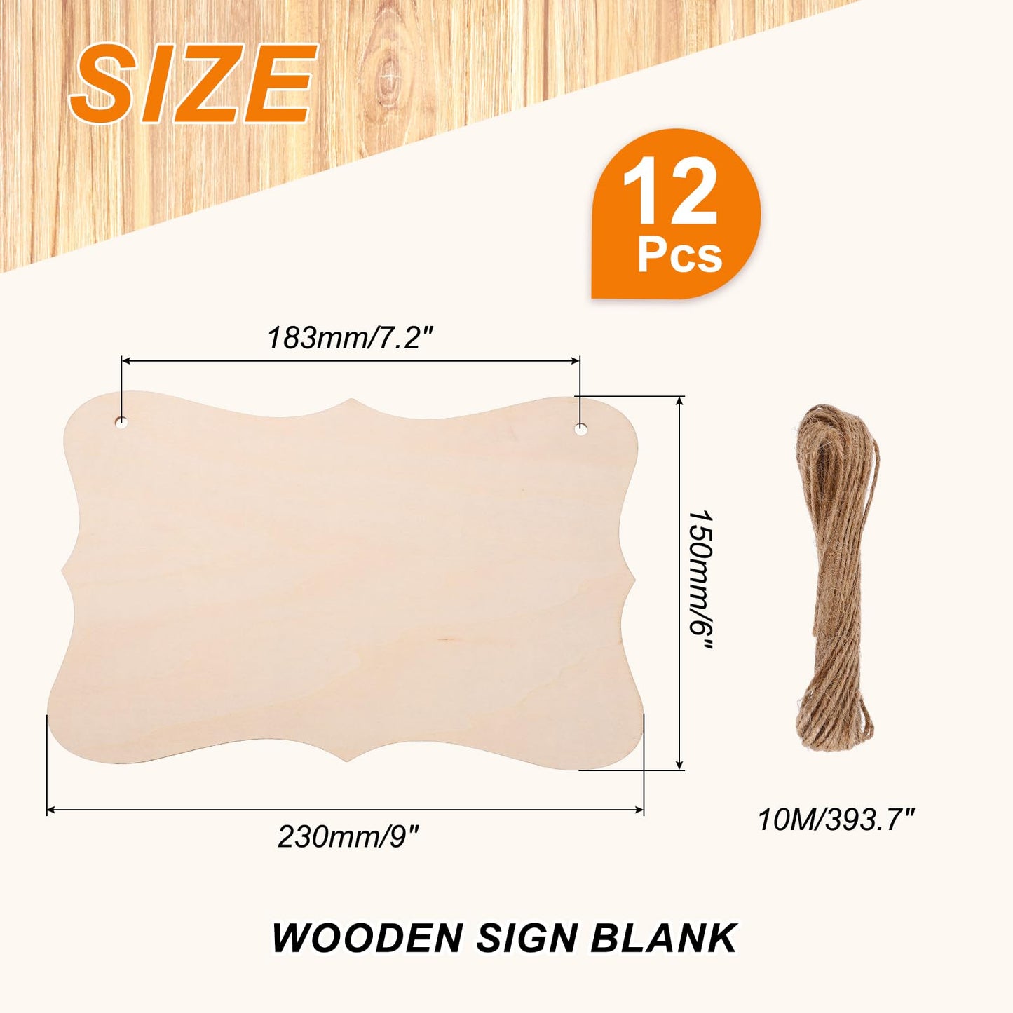 MECCANIXITY Unfinished Hanging Wood Sign Blank with Ropes 9"x6" Unfinished Wood Crafts Boards Wooden Plaques for Crafts DIY Painting Burning Carving Door Wall Decoration, Style 8, Pack of 12