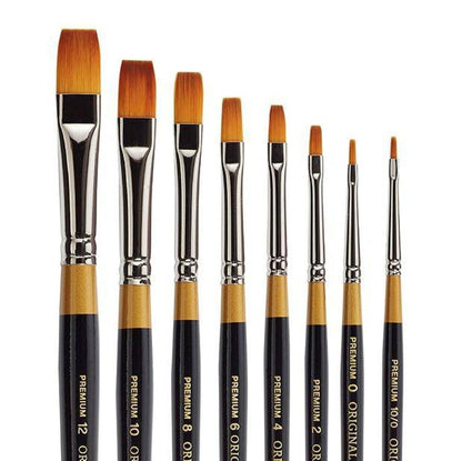 KINGART B-017 Premium 8 pc. Original Gold 9300 Series Shader Artist Brush Set, Synthetic Golden Taklon Hair for Acrylic, Oil, and Gouache Painting, Short Handle, Sizes: 10/0, 0, 2, 4, 6, 8, 10, 12