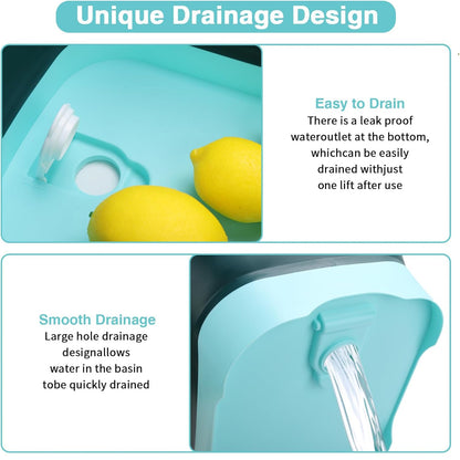 Hexurga 2.91 Gallon Collapsible Dish Basin with Drain Plug, Space Saving Outdoor Multiuse Foldable Sink Tub, Dishpan, 11L Portable Wash Basin for Vegetable Washing, Station Camping, RV(Green)